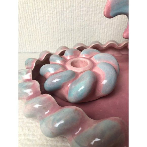 One of a Kind MCM Glazed Pottery Centerpiece with Candle Holders and Rooster, Si - Picture 3 of 6